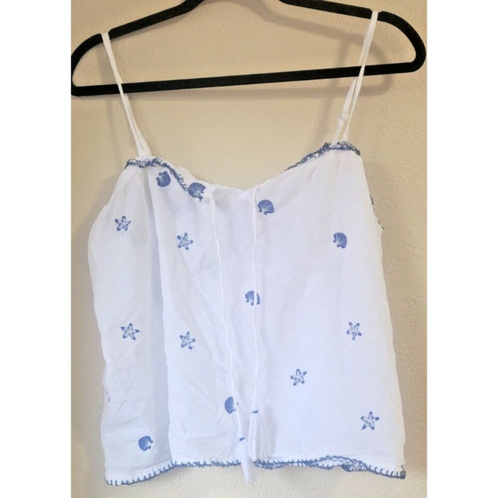 calypso st. barth tank crop top sz med. seashells nautical beach tassels boho